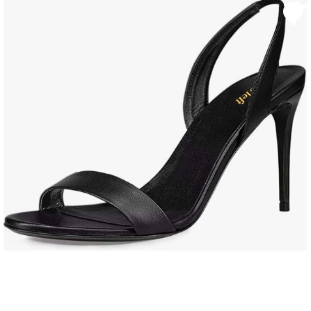 miss left Black Open Toe Slingback Heeled Sandals Dual Straps Slip on Dress Shoe